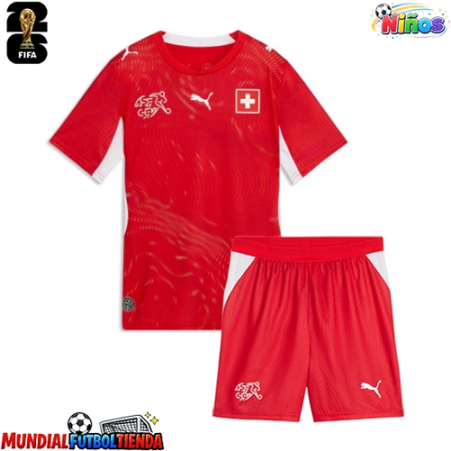 Camiseta Suiza Primera Equipación Replica Mundial 2026 para niños mangas cortas (+ Pantalones cortos)